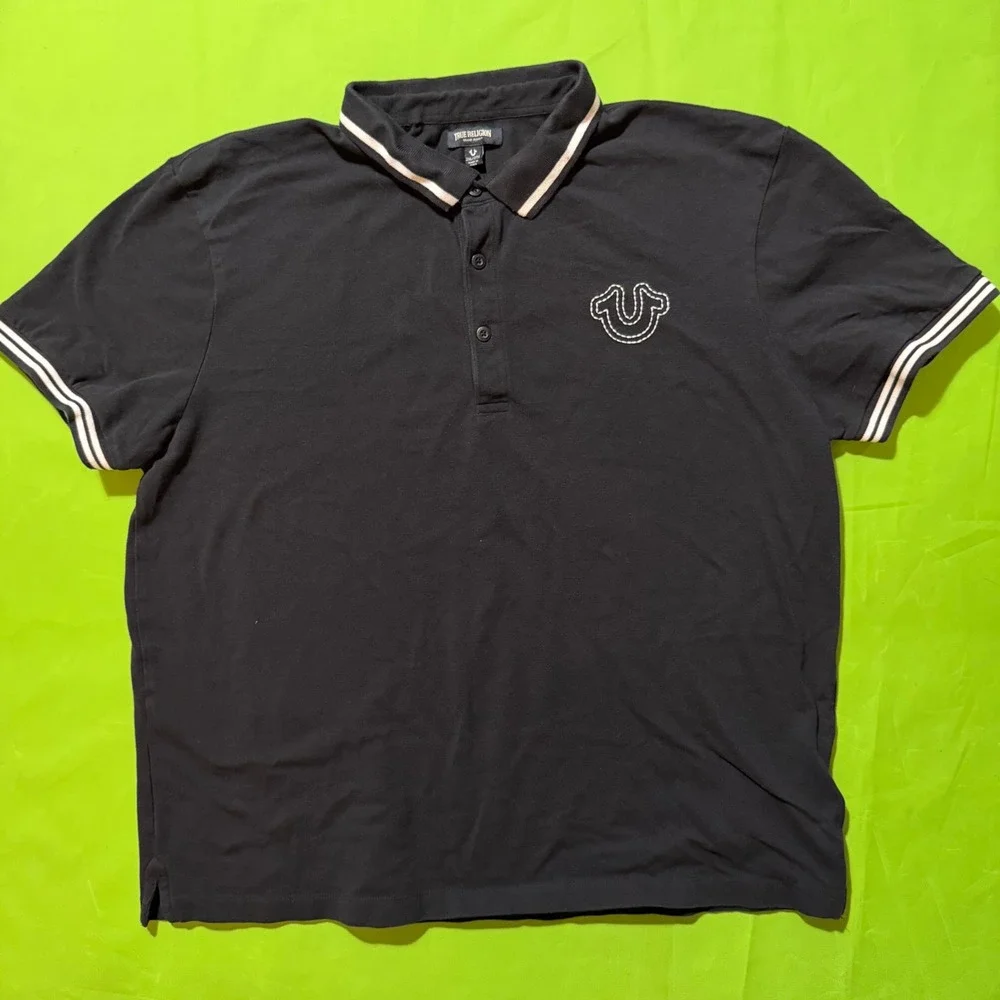 True Religion Mens Royal Black Horseshoe Logo Polo Shirt XXL